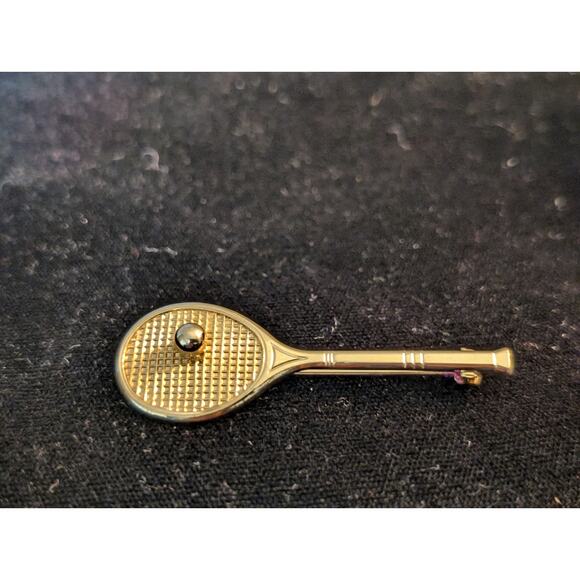 Whimsical Gold Tone Tennis Racket Pin - Picture 1 of 4